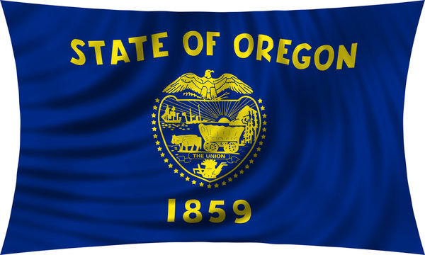 Flag of the US state of Oregon waving isolated on white