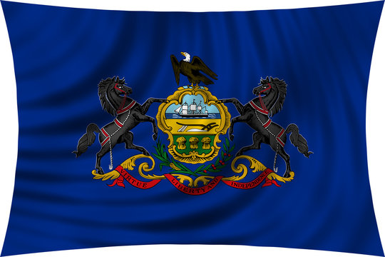 Flag of the US state of Pennsylvania waving isolated on white