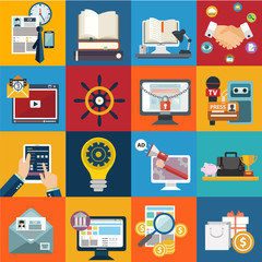 Abstract vector collection of colorful flat business and finance icons. Design elements for mobile and web applications.