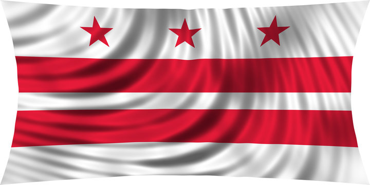 Flag of Washington, D.C., USA, waving isolated on white