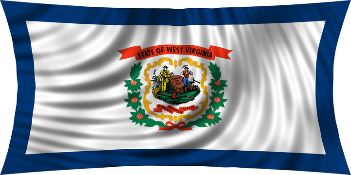 Flag of the US state of West Virginia waving isolated on white