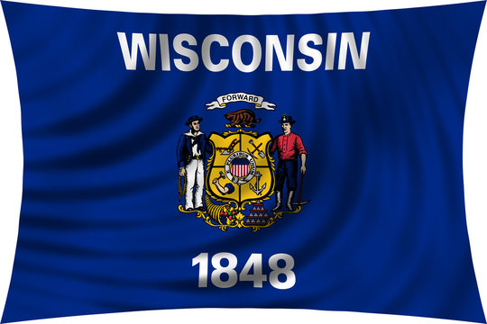 Flag of the US state of Wisconsin waving isolated on white