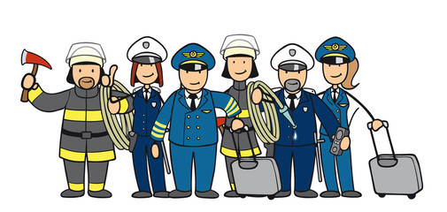 Gruppe als Team mit Berufen in Uniform