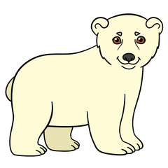 Cartoon animals. Little cute baby polar bear smiles.