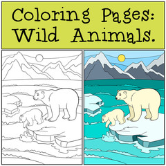 Coloring Pages: Wild Animals. Mother polar bear with her baby.