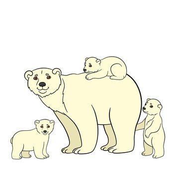 Cartoon animals. Mother polar bear with her babies.