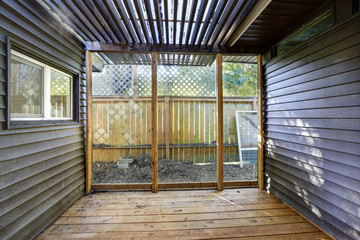Interior of empty animal or bird shed