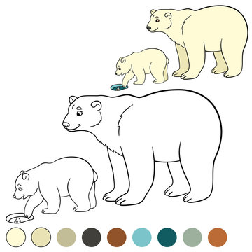 Coloring page. Mother polar bear with her baby.