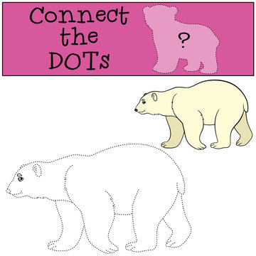 Educational game: Connect the dots. Cute polar bear smiles.