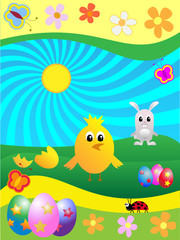 A cute rabbit easter background vector