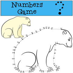 Educational game: Numbers game with contour. Cute polar bear smi