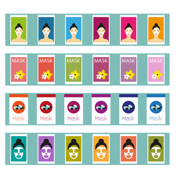 Cosmetic masks Vector illustration Shelf in shop with a variety of cosmetic masks Flat design