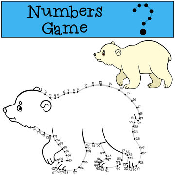 Educational game: Numbers game with contour. Little baby polar b