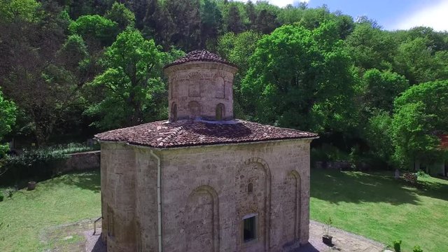 Aerial footage of Zemen Monastery, Bulgaria