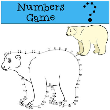 Educational game: Numbers game with contour. Cute polar bear smi