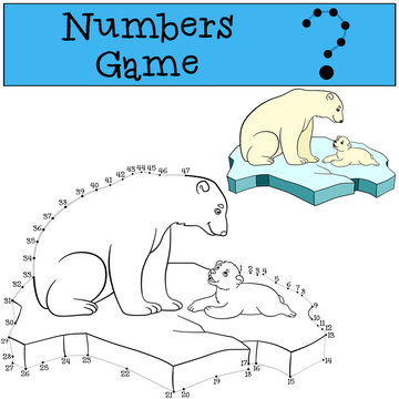 Educational game: Numbers game with contour. Polar bear with bab
