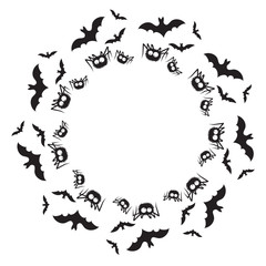 Vector illustration of a circle halloween frame. Black and white
