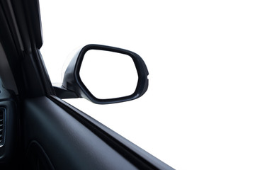 side rear-view mirror on a car white background