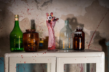 Dried up amputated hand with eyeball