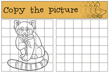 Obraz premium Educational game: Copy the picture. Little cute red panda.