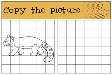 Obraz premium Educational game: Copy the picture. Little cute red panda walks.