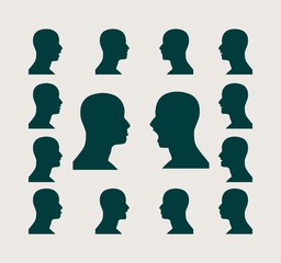 Set of silhouettes of a man's head. Various emotions