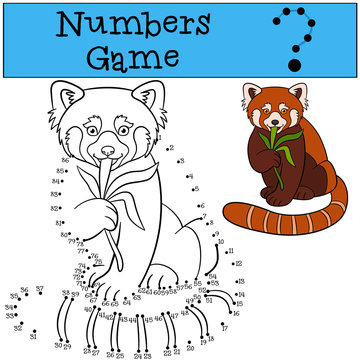 Educational game: Numbers game. Little cute red panda smiles.