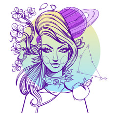 Portrait of the girl symbolizes the zodiac sign Capricorn.