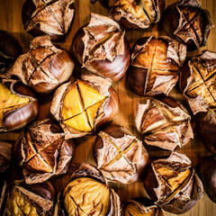 closeup of roasted chestnuts