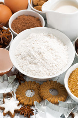 ingredients for baking, cookies and spices, vertical