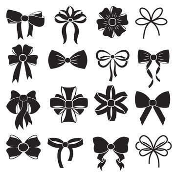 Gift decorative ribbon bow vector icons set