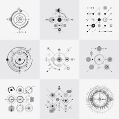Scientific bauhaus technology circular grids vector set
