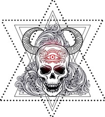 Dotwork styled skull vector art.