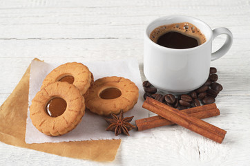 Cup of coffee with cookies