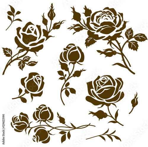 Download "Vector flower icon. Set of decorative rose silhouettes ...