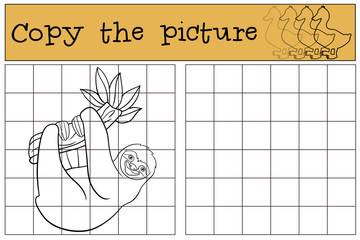 Educational game: Copy the picture. Cute lazy sloth. © ya_mayka