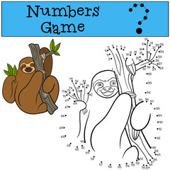 Educational game: Numbers game. Cute lazy sloth.