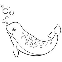 Coloring pages. Little cute lady narwhal smiles.