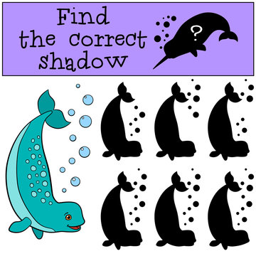 Educational game: Find the correct shadow. Little cute lady narw
