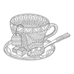 Tea cup vector illustration coloring page - 124625537