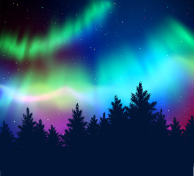 Winter background with northern lights