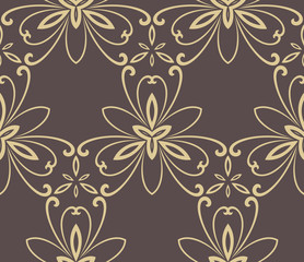 Floral vector golden ornament. Seamless abstract classic pattern with flowers