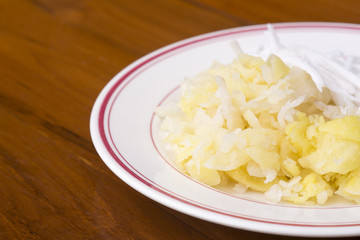 Yam cooked with fresh coconut,  Dioscorea hispida Dennst.