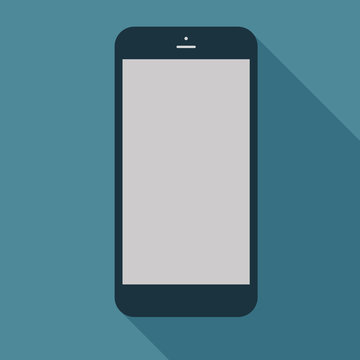Smartphone icon in flat design on the blue background. Vector il