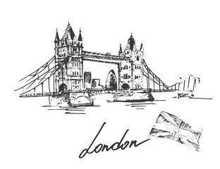 Tower bridge, London, UK. Hand drawn vector illustration.