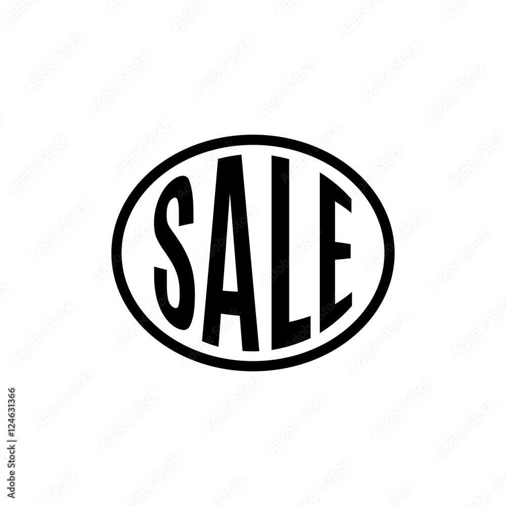 Poster isolated abstract black color word sale in a circle logo. shopping center element on the white backg