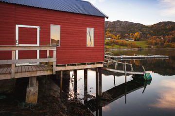 Traditional Norwegian red wooden barn