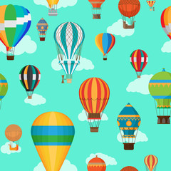 Vintage hot air balloons seamless pattern. Cartoon air balloon background. Vector illustration