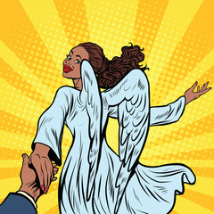 Follow me, beautiful angel girl, African American people