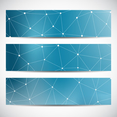 Abstract geometric banners molecule and communication. Science and technology design, structure DNA, chemistry, medical background, business and website